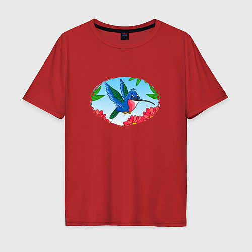 Мужская футболка оверсайз Мультяшная колибри / Красный – фото 1