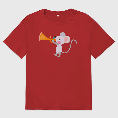 Мужская футболка оверсайз Мышонок-трубач / Красный – фото 1