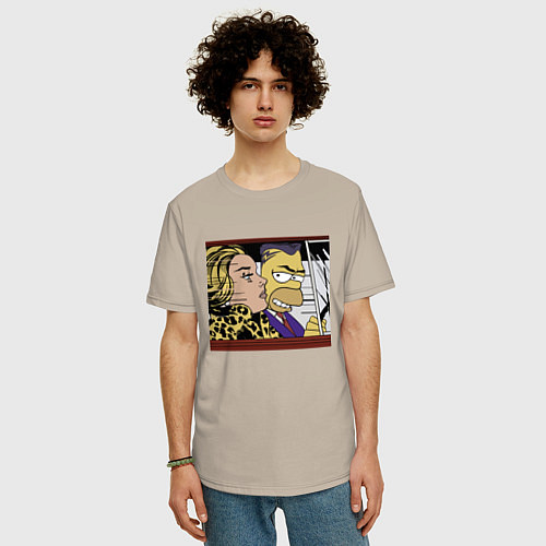 Мужская футболка оверсайз Гомер Симпсон везёт кульную чувиху - pop art / Миндальный – фото 3