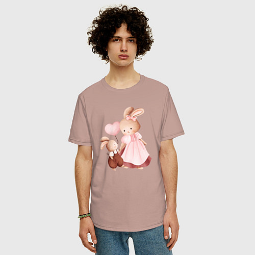 Мужская футболка оверсайз Мама зайка и зайчонок / Пыльно-розовый – фото 3