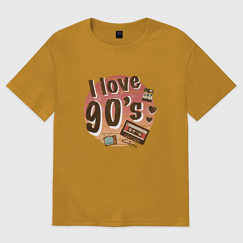 Мужская футболка оверсайз I love 90-s / Горчичный – фото 1