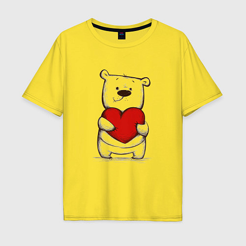 Мужская футболка оверсайз Милый мишка с сердцем / Желтый – фото 1