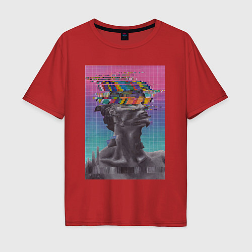 Мужская футболка оверсайз Скульптура glitch art / Красный – фото 1