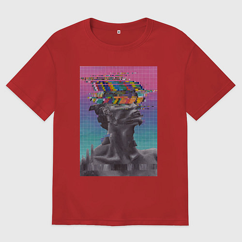 Мужская футболка оверсайз Скульптура glitch art / Красный – фото 1
