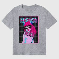 Футболка оверсайз мужская Hentai blue redhead girl art, цвет: меланж