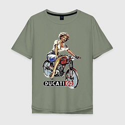 Мужская футболка оверсайз Красивая девушка на мотоцикле Ducati - retro