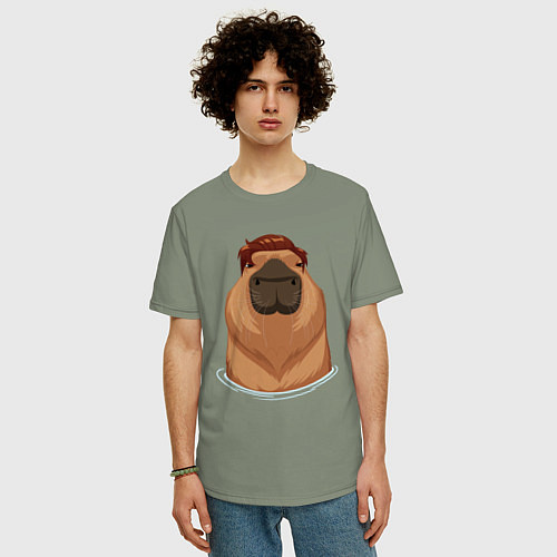 Мужская футболка оверсайз Капибара гигачад с шевелюрой / Авокадо – фото 3