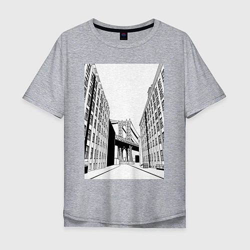 Мужская футболка оверсайз Переулок у Бруклинского моста / Меланж – фото 1