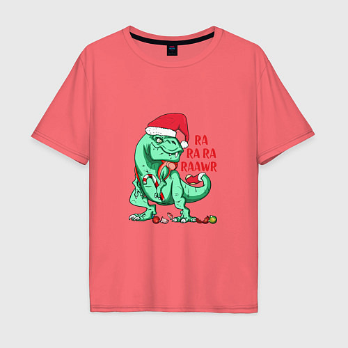 Мужская футболка оверсайз Raawr dinosaur / Коралловый – фото 1