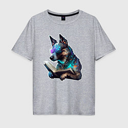 Мужская футболка оверсайз Киберпанк собака с книгой