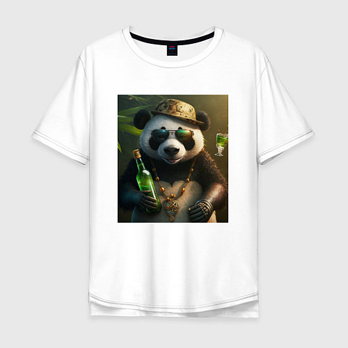Мужская футболка оверсайз Панда на отдыхе чилит / Белый – фото 1