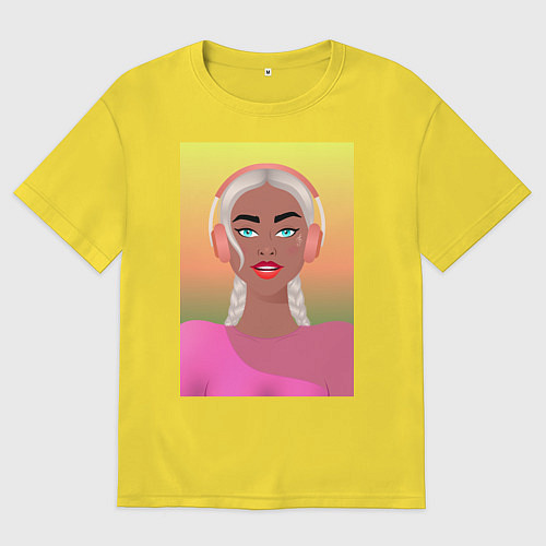 Мужская футболка оверсайз Девушка меломан / Желтый – фото 1