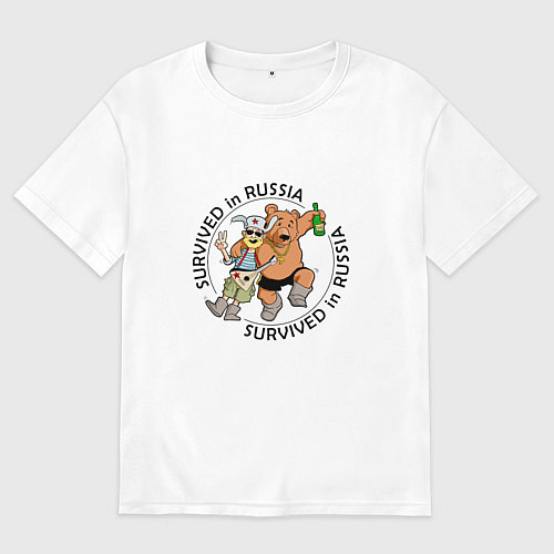 Мужская футболка оверсайз Выживший в России / Белый – фото 1