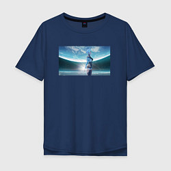 Мужская футболка оверсайз Люси на фоне луны - аниме Киберпанк