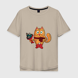 Мужская футболка оверсайз Влюбленный рыжий кот с рыбным букетом