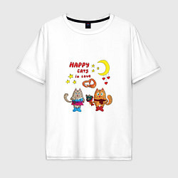 Мужская футболка оверсайз Влюбленные коты с подарками