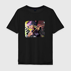 Мужская футболка оверсайз Люси улыбается в бою - аниме Cyberpunk Edgerunners