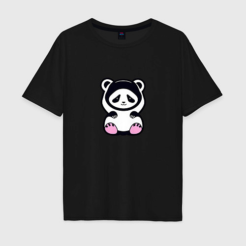 Мужская футболка оверсайз Милая панда в капюшоне / Черный – фото 1