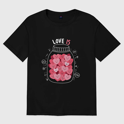 Мужская футболка оверсайз Баночка с сердцами: love is / Черный – фото 1