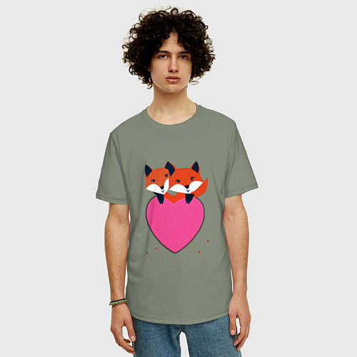 Мужская футболка оверсайз Влюбленные лисята / Авокадо – фото 3