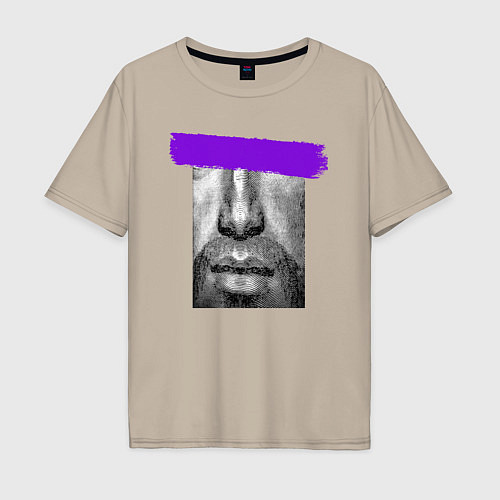 Мужская футболка оверсайз Purple censore / Миндальный – фото 1