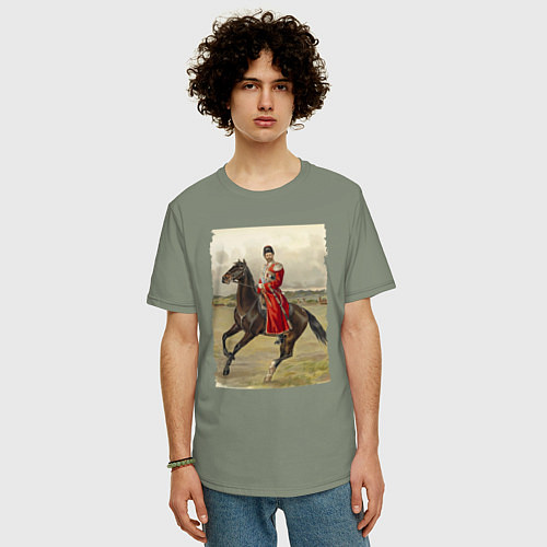 Мужская футболка оверсайз Николай II на коне / Авокадо – фото 3