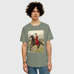 Футболка оверсайз мужская Николай II на коне, цвет: авокадо — фото 2