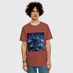 Футболка оверсайз мужская Роботы в космосе, цвет: кирпичный — фото 2