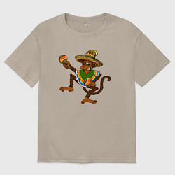 Футболка оверсайз мужская Забавная обезьянка в мексиканском стиле, цвет: миндальный