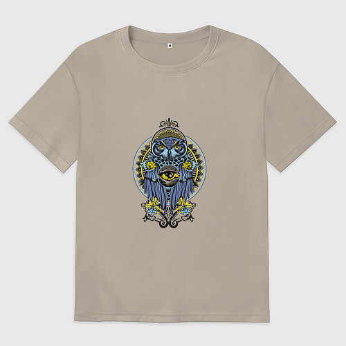 Мужская футболка оверсайз Сова мандала / Миндальный – фото 1