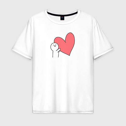 Мужская футболка оверсайз Сердце - мем / Белый – фото 1