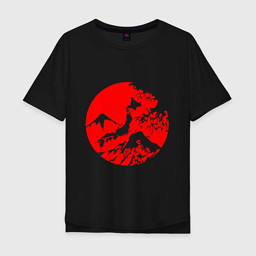 Мужская футболка оверсайз Флаг Японии - красное солнце / Черный – фото 1