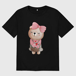 Футболка оверсайз мужская Милая мишка с бантиком, цвет: черный