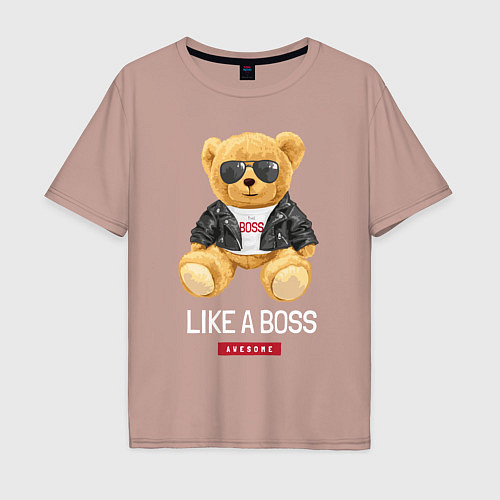 Мужская футболка оверсайз Like a boss мишка / Пыльно-розовый – фото 1