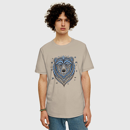Мужская футболка оверсайз Медведь в стиле мезенской росписи / Миндальный – фото 3