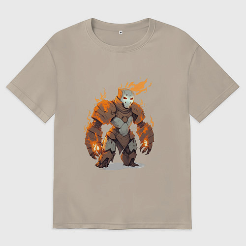 Мужская футболка оверсайз Огненный голем из сказаний / Миндальный – фото 1