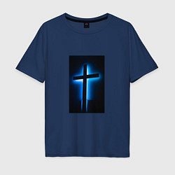 Футболка оверсайз мужская Неоновый Крест, цвет: тёмно-синий