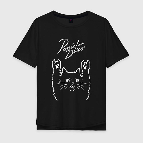 Мужская футболка оверсайз Panic! At the disco рок кот / Черный – фото 1