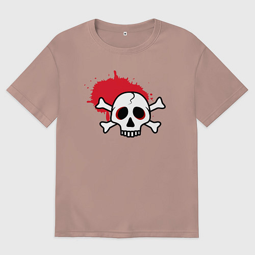 Мужская футболка оверсайз Череп, кости и красная краска / Пыльно-розовый – фото 1