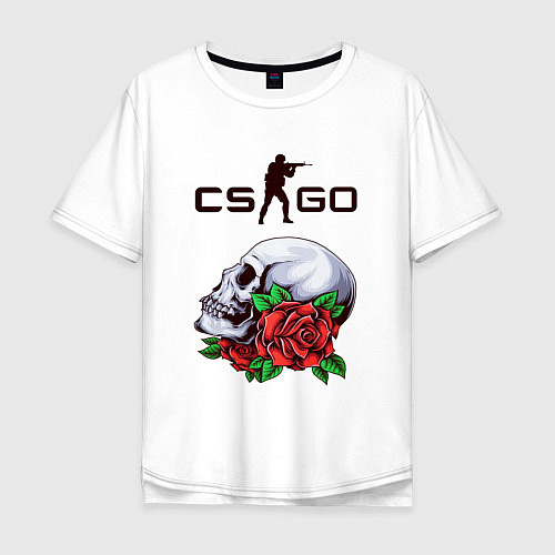 Мужская футболка оверсайз Контра и череп с розами / Белый – фото 1
