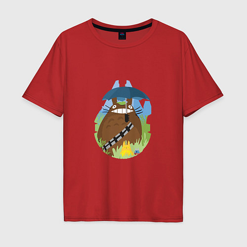 Мужская футболка оверсайз Тоторо на природе / Красный – фото 1