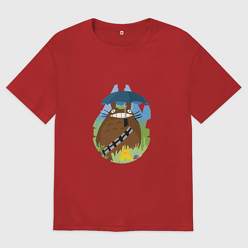 Мужская футболка оверсайз Тоторо на природе / Красный – фото 1