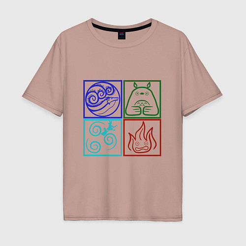Мужская футболка оверсайз Тоторо и стихия / Пыльно-розовый – фото 1