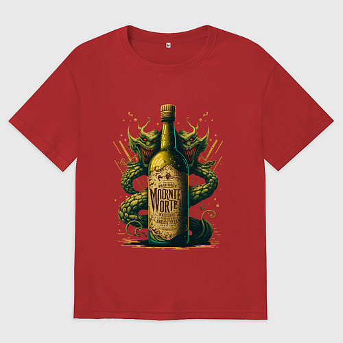 Мужская футболка оверсайз Зеленый змий / Красный – фото 1