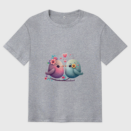 Мужская футболка оверсайз Влюбленные птички арт / Меланж – фото 1