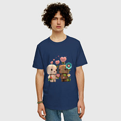 Футболка оверсайз мужская Роботы, несущие любовь, цвет: тёмно-синий — фото 2
