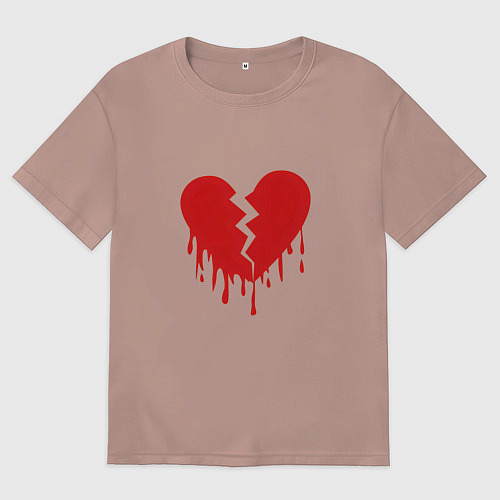 Мужская футболка оверсайз Большое разбитое сердце / Пыльно-розовый – фото 1