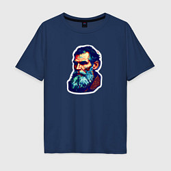 Футболка оверсайз мужская Лев Толстой арт, цвет: тёмно-синий