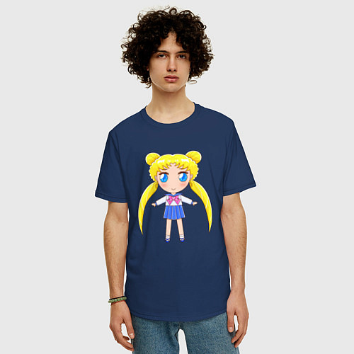 Мужская футболка оверсайз Sailor moon chibi / Тёмно-синий – фото 3