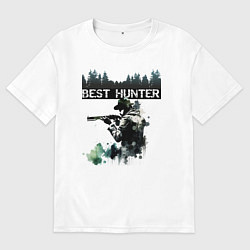 Футболка оверсайз мужская Лучший охотник на фоне леса, цвет: белый